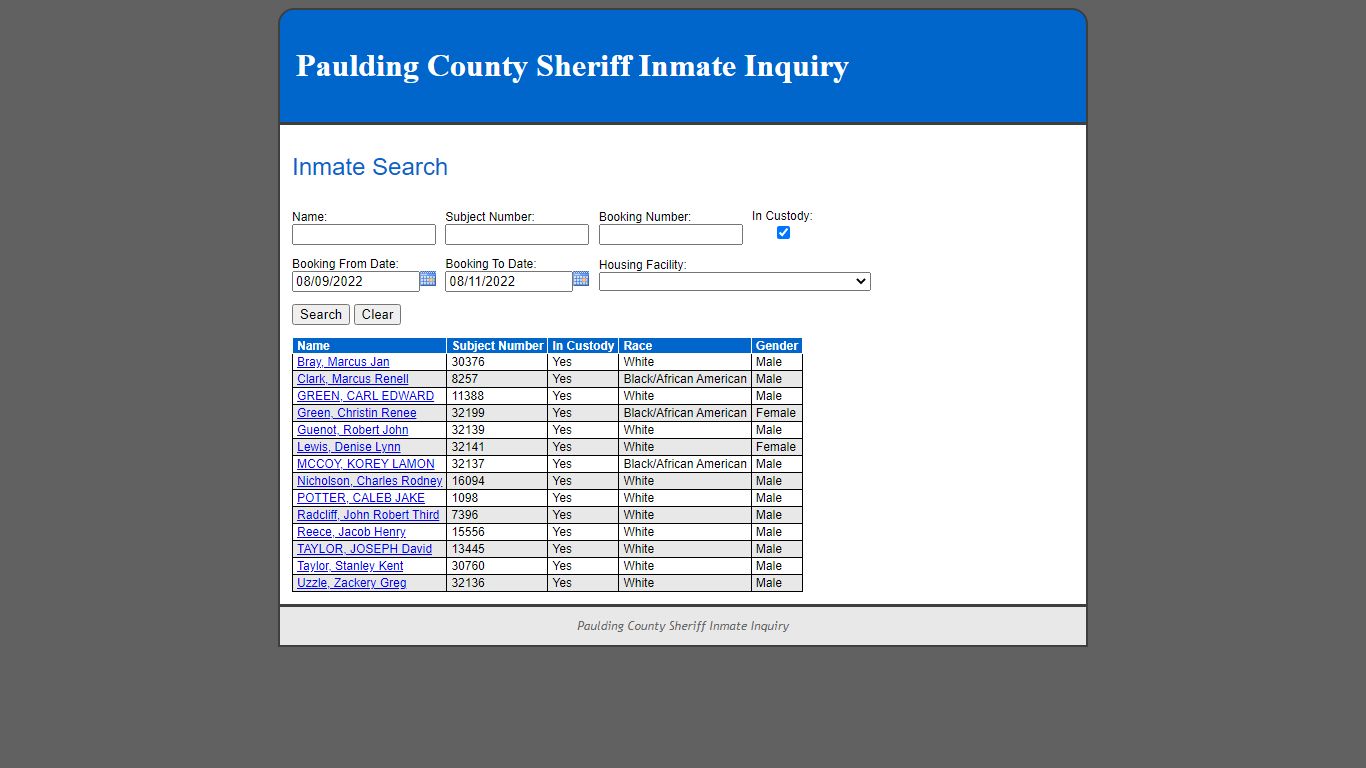 Inmate Search - inmate.paulding.gov:9443