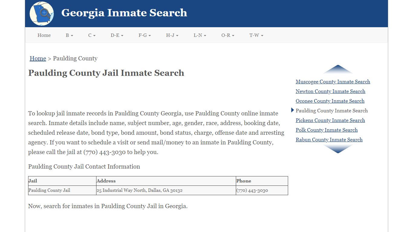 Paulding County Jail Inmate Search