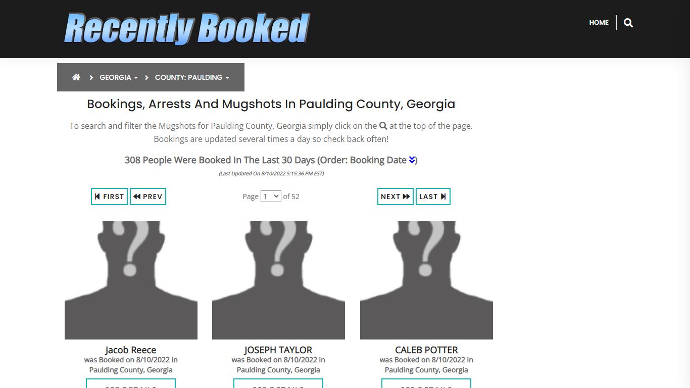 Recent bookings, Arrests, Mugshots in Paulding County, Georgia